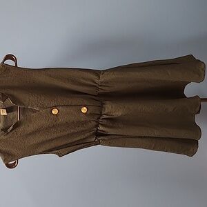 Shein Dark Green Sleeveless Button Dress | Textured Fabric | Size Small